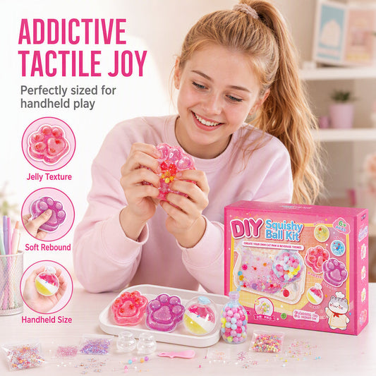 🥳💞 Over 68 000 solgt!⚡🧁DIY-stekt is-squishy-lekesett med katteklodesign for barn🎁