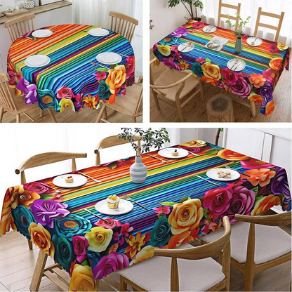 🌸  🍽️ Waterproof Floral Print Tablecloth for Dining & Parties – Stain-Resistant, HD Printing & Durable Polyester – Elegant & Easy Care ✨