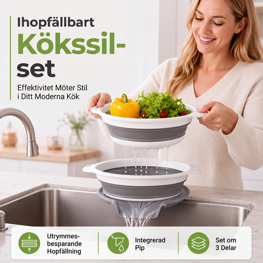⏳ Kun for en kort tid – 50 % RABATT ⏰3-delt sammenleggbart dørslagsett med avrenningsbase