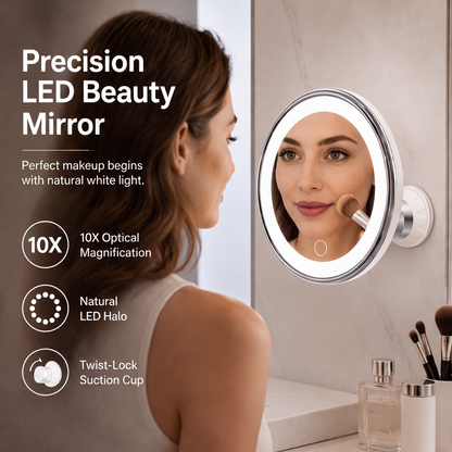 ⏳ Kun for en kort tid – 50 % RABATT ⏰10x forstørrende sminkespeil med LED-lys og sugekopp