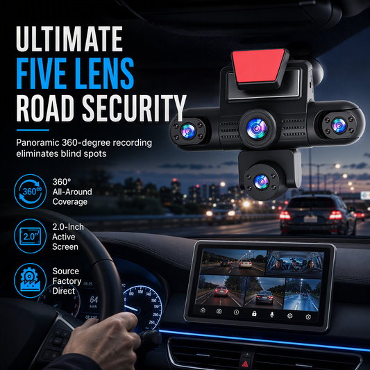 🚗 KUN I BEGRENSET PERIODE – 50% RABATT! ✨ 4K 360-graders panoramabilkamera med 5 linser – Skjult design, automatisk kollasjonslås og varmebestandig hus ✨