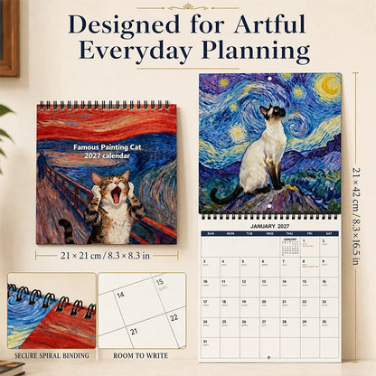 🐱 50% RABATT – Morsom katt-meme-kalender 2027 – kunstneriske illustrasjoner – tydelig månedsorganisering – perfekt til hjem, kontor og gave