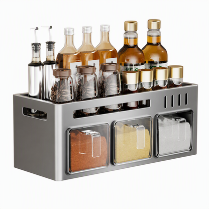 ⏳Limited-time 50% off⏰No-Drill Wall-Mounted Kitchen Spice Rack and Seasoning Organizer Box with Condiment Jars and Spoons🧂🏠