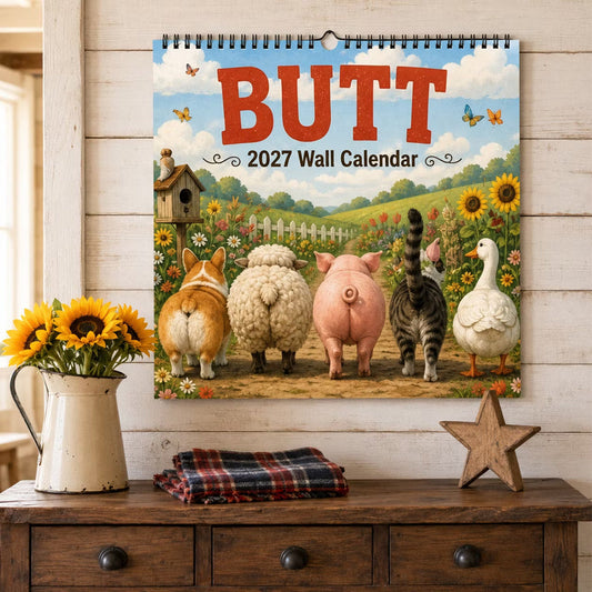 🐾 TIDSBEGRENSET 50 % RABATT! ✨ 2027 Morsom veggkalender med dyrerumper – Humoristisk dekor, flott gaveidé 📅