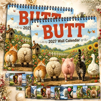 🐾 TIDSBEGRENSET 50 % RABATT! ✨ 2027 Morsom veggkalender med dyrerumper – Humoristisk dekor, flott gaveidé 📅