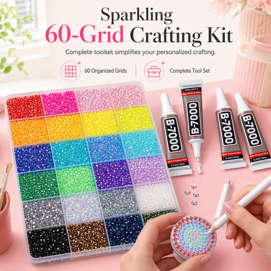 📢📢50 % RABATT! ⏰ AB-farget jelly flatback harpiks-rhinestone-sett med oppbevaringsboks, lim og verktøy for DIY neglekunst, klær og mobildeksel