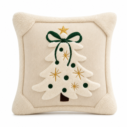🎄 Brodert putetrekk med juletre og sløyfe, 45x45 cm, dekorativt putetrekk til stue og sofa 🧸