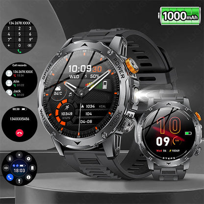 ⌚ Smartklokke: 1000 mAh batteri, 1,7" HD-skjerm, 100+ sportsmoduser, LED-lommelykt, utskiftbare reimer