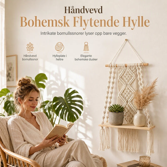 ⏳ Kun for en kort tid – 50 % RABATT⏰ Bohemsk håndvevd makramé vegghengt flytende hylle for bøker og planter, dekor til stue