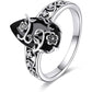 💍 50% RABATT 🌸 | Bohemisk Vintage Ring – Blommönster & Svart Ädelsten