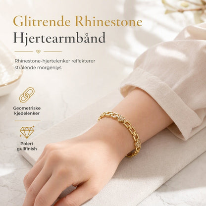 ✨ 50 % RABATT! ✨ Gullarmbånd med hjerte- og firkantede hule lenker og rhinsteiner – Håndsatte rhinsteinshjerter, polert gullspenne og lette geometriske lenker – Parisisk eleganse til ethvert antrekk 💛