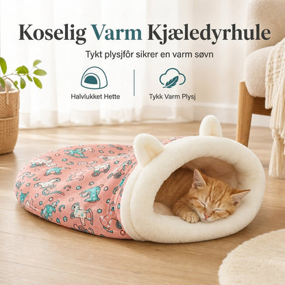 Halvlukket varm sovepose, myk dyp søvn kjæledyrhule og dyne for katter og små hunder