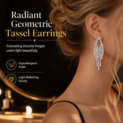 💎 Spar 50 %! 🎀 Dråpeøredobber med rombeformet zirkonia – S925-stifter og krystallfrynser ✨