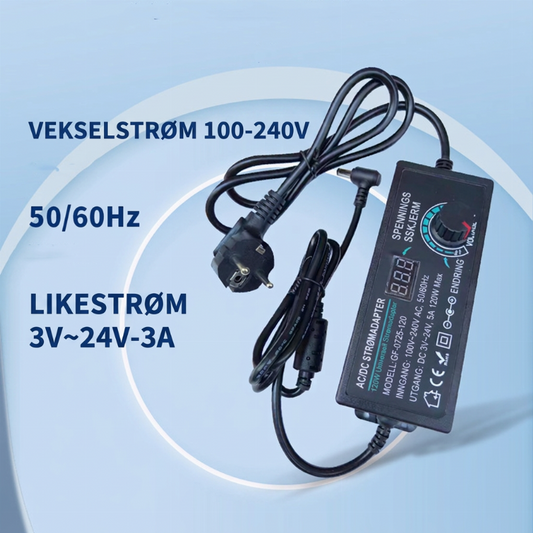⏳ Kun for en kort tid – 50 % RABATT ⏰Justerbar 3V-24V 3A Universell AC/DC-strømadapter