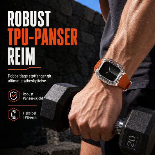 Integrert smartklokkerem med beskyttelsesdeksel, fargeblokkert gjennomsiktig sportsreim for 40 mm, 41 mm, 42 mm, 44 mm, 45 mm, 46 mm, 49 mm