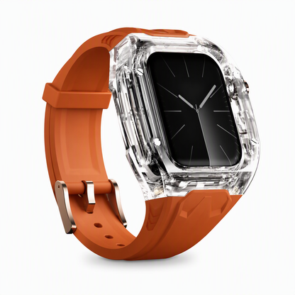 Integrert smartklokkerem med beskyttelsesdeksel, fargeblokkert gjennomsiktig sportsreim for 40 mm, 41 mm, 42 mm, 44 mm, 45 mm, 46 mm, 49 mm