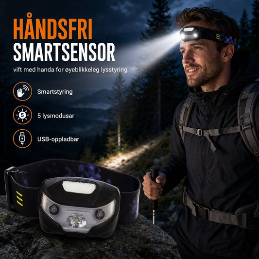 ⏳ Kun for en kort tid – 50 % RABATT ⏰USB-oppladbar hodelykt med smart bevegelsessensor og rødt lys for nattsykkelkjøring og fiske
