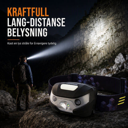 ⏳ Kun for en kort tid – 50 % RABATT ⏰USB-oppladbar hodelykt med smart bevegelsessensor og rødt lys for nattsykkelkjøring og fiske
