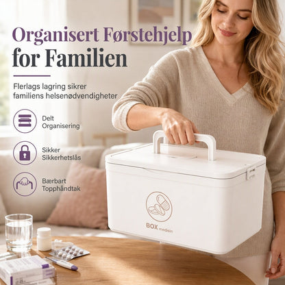 ⏳🔥BEGRENSET TID: 50 % RABATT! ⏰Stor oppbevaringsboks i plast for medisiner med flere oppdelte rom, bærbar organisasjonsboks for førstehjelp til familien💊📦