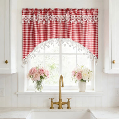 ⏳ Kun for en kort tid – 50 % RABATT ⏰Allsidig gardin i landlig stil med stjerneblondekant