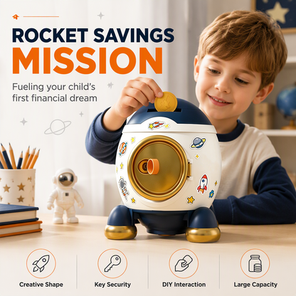 📢📢50% OFF !! ⏰Kids Rocket Piggy Bank Large Capacity Shatterproof Savings Box Toy Gift with Key and Stickers