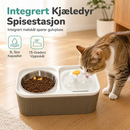 Automatisk katteføder og vannfontene 2-i-1 Blomsterformet dyrevann dispenser med dobbelskål, stor kapasitet