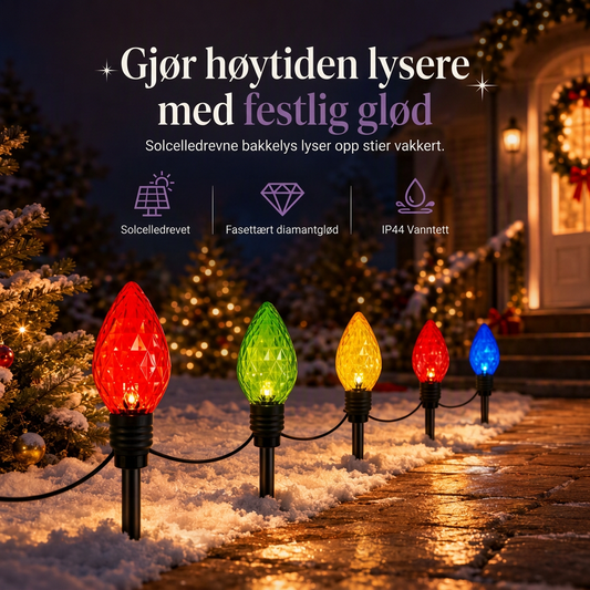 ⏳Kun for en kort tid – 50% RABATT ⏰Solcelledrevne 5-i-1 lys med diamantfasepærer og bakkestolpe, egnet for hage, gårdsplass og høytidsdekorasjon