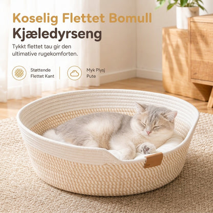 🐱 50 % RABATT! ✨ Integrert kattseng og skrapebrett – Koselige vevde bomullsvegger med formbevaring, myk avtakbar pute og slitesterk ripebestandig design – Håndvevde sømmer med lær detaljer for innendørskatter 🛏️