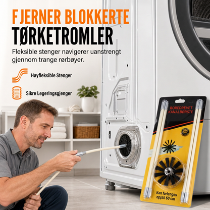 ⏳Kun for en kort tid – 50% RABATT ⏰Roterende rengjøringsbørstesett for skorstein og tørketrommelkanal, med fleksible stenger og nylonbørstehode, egnet for rengjøring av kjeler og rør