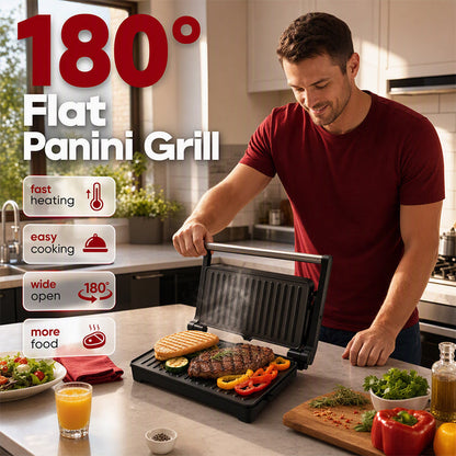 ⏳Kun for en kort tid – 50% RABATT ⏰Elektrisk smørbrødgrill og paninimaskin med 180-graders flat grill