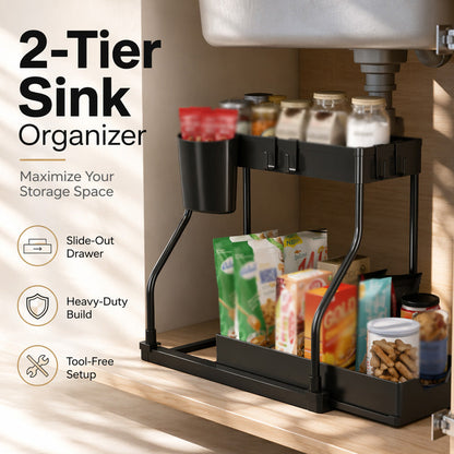 🥳VARMT SALG 2026🥳💞50.000+ SOLGT!👵❤️  2-etasjers uttrekkbar under-vask-organizer