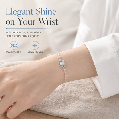 ⏳🔥 BEGRENSET TILBUD: 50 % RABATT! ⏰🌙 Armbånd i 925 sterlingsølv med planet og stjerner – Et elegant smykke til henne ✨