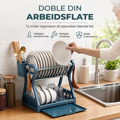 🔥50 % rabatt🔥✨Flerlags kjøkkentørkestativ og oppbevaringsorganisator for servise med stålramme
