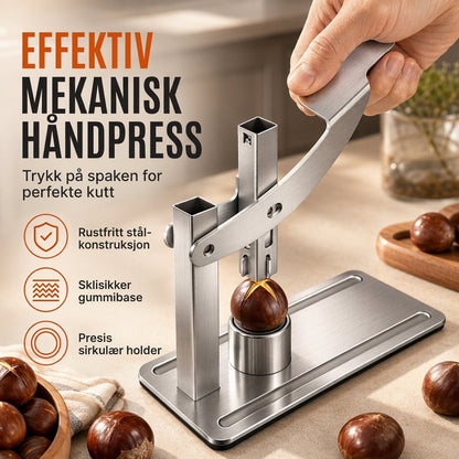 🌰 Kastanjeknekker i rustfritt stål – enkel spak, rene kutt, skånsom mot fingrene. Perfekt for raske måltider! ✨🔩