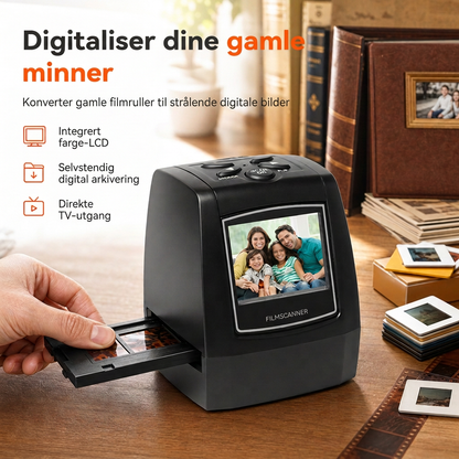 📢📢 50 % RABATT!! ⏰ Bærbar 35 mm 135 mm filmskanner med 2,36-tommers LCD-skjerm for negativ og lysbilder