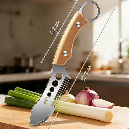 🎉 2026-udsalg — Over 16 000 solgte! 🥬 FlersGrønnsakskniv i rustfritt stål – blanding av knivbor for perfekte strimler, skaler for fisk og urtefjerner – én kniv, tre jobber! ✨