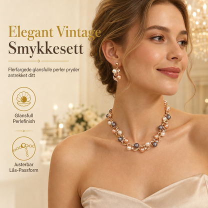 📢📢 50 % RABATT !! ⏰ Vintage-blomstrende perlesmykkesett – elegant glans til din spesielle kveld, begrenset lager!