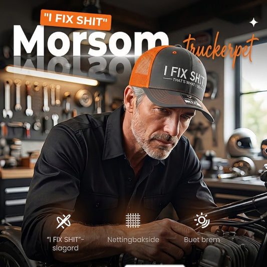 🧢 2026 NYHET 😎 Mesh bak traktorkapsel med "I Fix Shit" broderi – pustende utendørs solhatt ☀️🧢